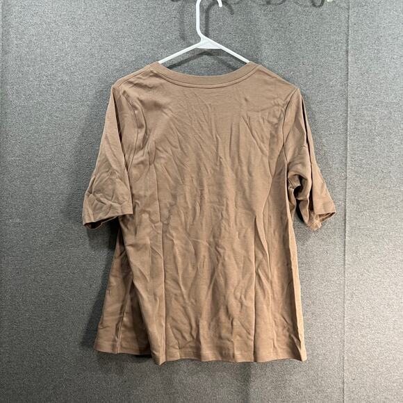 Isaac Mizrahi LIVE! Essentials Pima Cotton Split Neck Top Mushroom, Medium - Picture 2 of 8